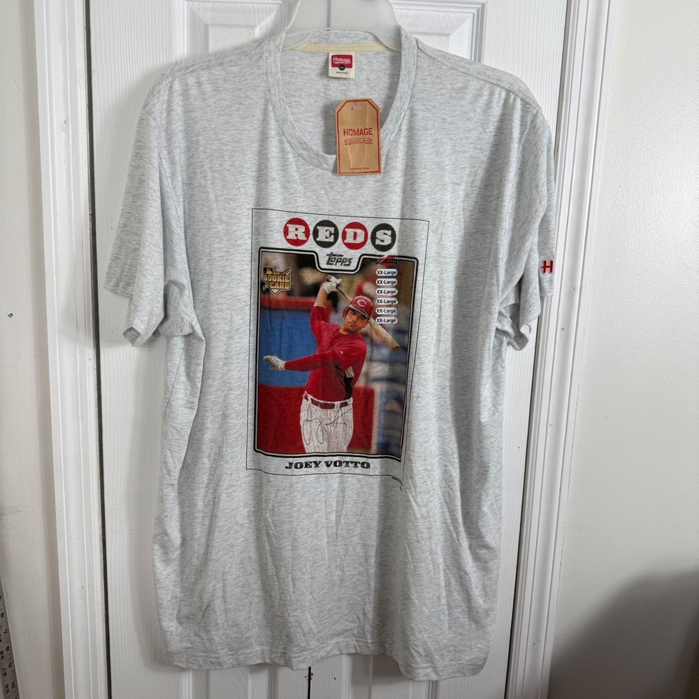 Homage Joey Votto Cincinnati Reds XXL Ash Grey Topps Rookie Card Graphic Tee NWT